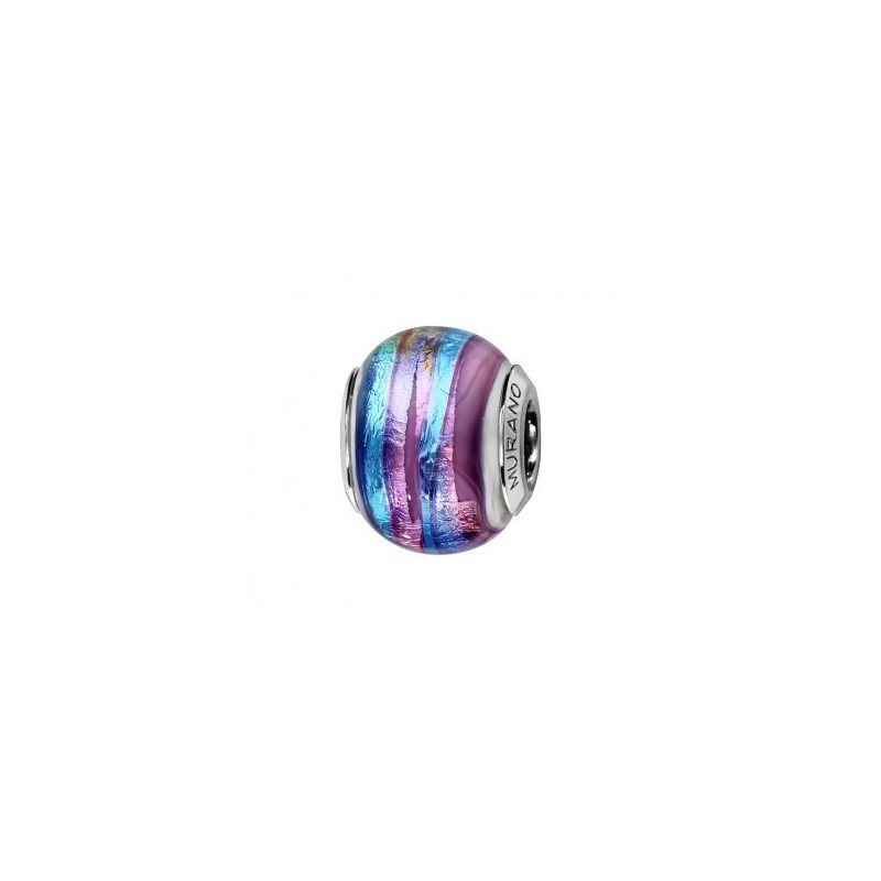 Charms Coulissant Argent Rhodi Murano Rose Rainure Bleu C