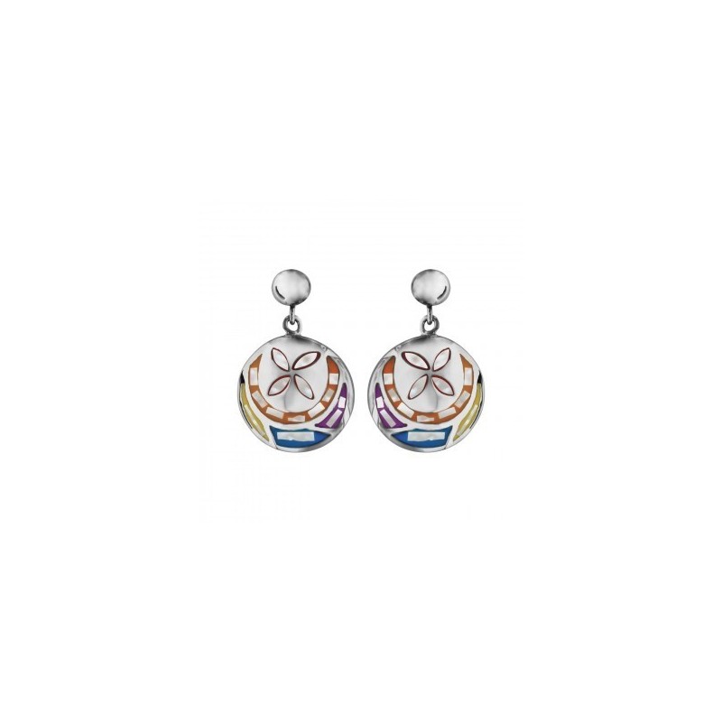 Boucle D'oreilles Stella Mia Acier & Nacre Multicolor Fleurs Pendante-117229 Boucle D'oreilles Stella Mia Acier & Nacre Multicolor Fleurs Pendante-117229