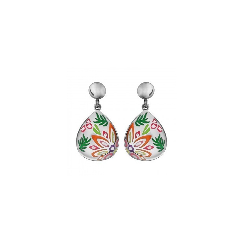 Boucle D'oreilles Stella Mia Acier & Nacre Orange Colibri Oval-118644 Boucle D'oreilles Stella Mia Acier & Nacre Orange Colibri Oval-118644