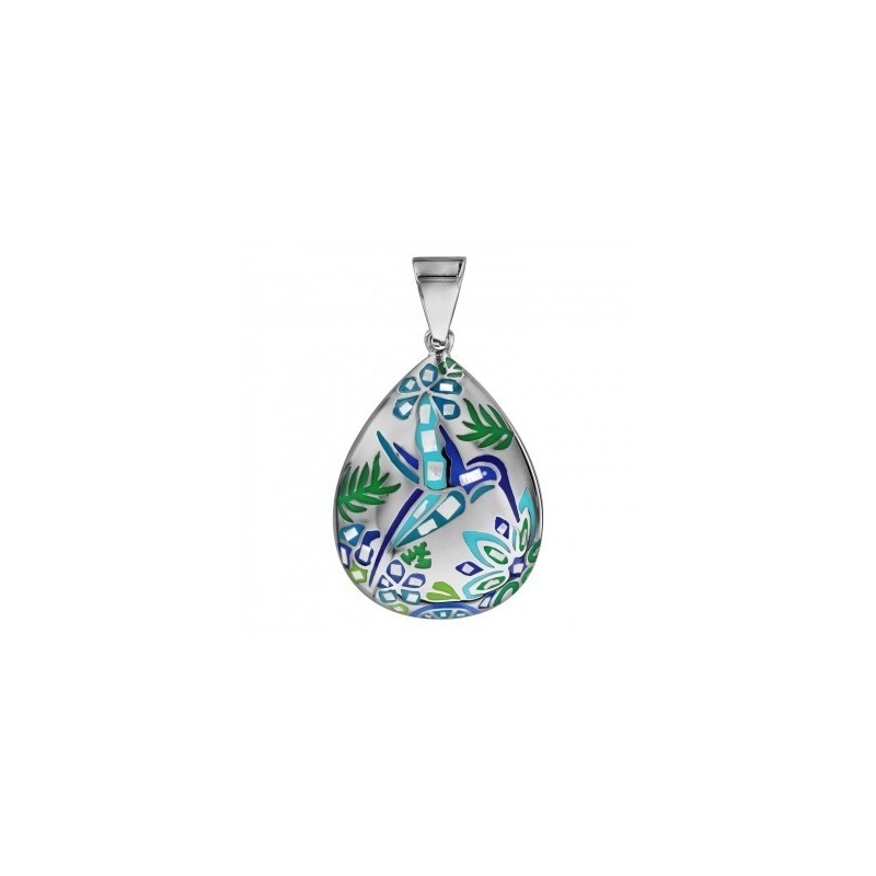 Pendentif Stella Mia Acier & Nacre Bleu Colibri Oval-178643 Pendentif Stella Mia Acier & Nacre Bleu Colibri Oval-178643