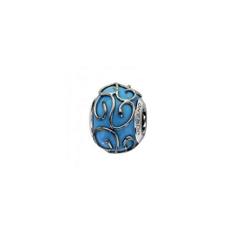Thabora Charms Coulissant Argent Rhodié Murano Véritable Bleu motif en Relief-C05014 Thabora Charms Coulissant Argent Rhodié Murano Véritable Bleu motif en Relief-C05014
