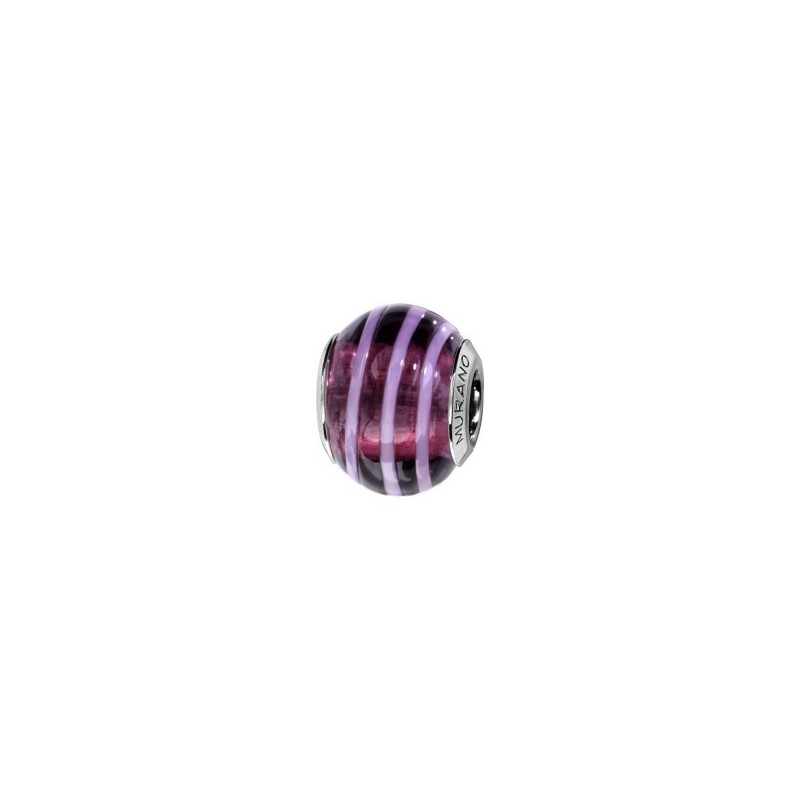 Thabora Charms Coulissant Argent Rhodié Murano Véritable Violet avec Filet Clair-C05061 Thabora Charms Coulissant Argent Rhodié Murano Véritable Violet avec Filet Clair-C05061