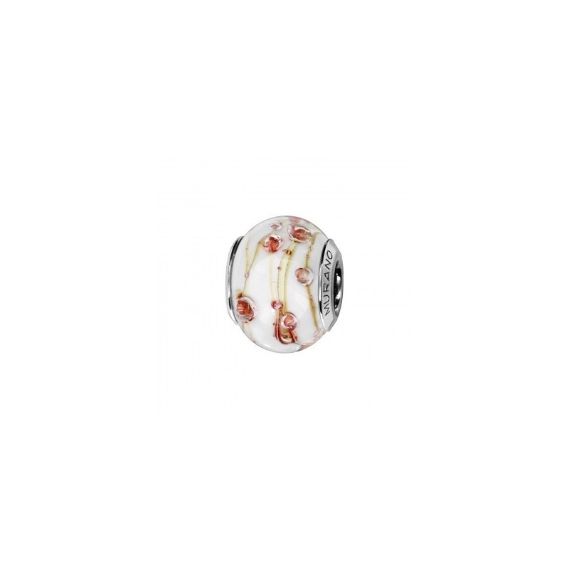 Thabora Charms Coulissant Argent Rhodié Murano Blanc et Fil-C05110 Thabora Charms Coulissant Argent Rhodié Murano Blanc et Fil-C05110