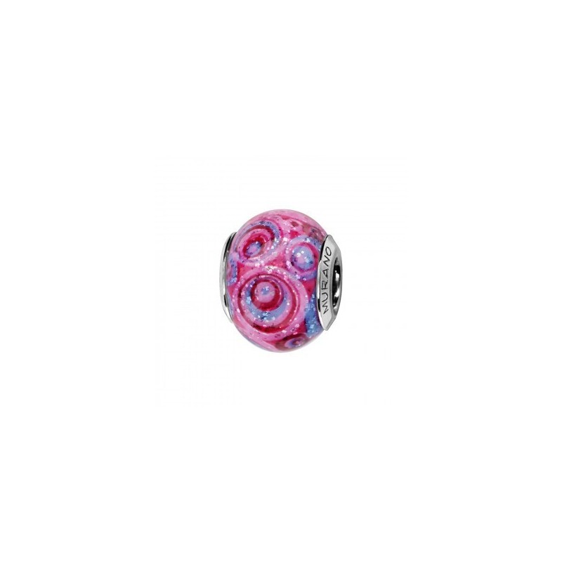 Thabora Charms Coulissant Argent Rhodié Murano Rose Spirale-C05121 Thabora Charms Coulissant Argent Rhodié Murano Rose Spirale-C05121