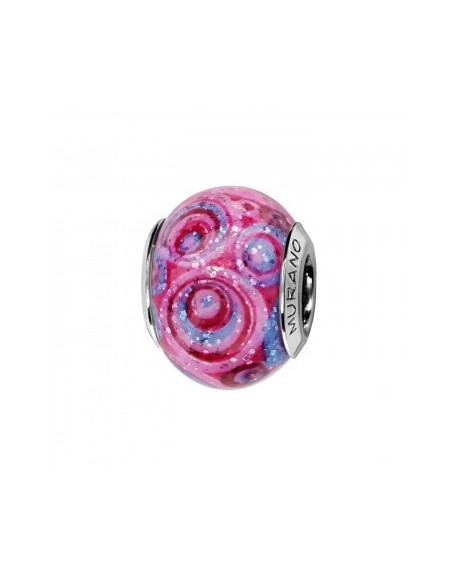 Thabora Charms Coulissant Argent Rhodié Murano Rose Spirale-C05121