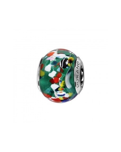 Charms Coulissant Argent Rhodié Murano Multicolore Fond Vert  -C05132