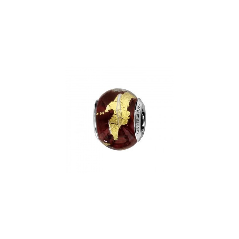 Thabora Charms Coulissant Argent Rhodié Murano Brun Feuille Doré -C05143 Thabora Charms Coulissant Argent Rhodié Murano Brun Feuille Doré -C05143