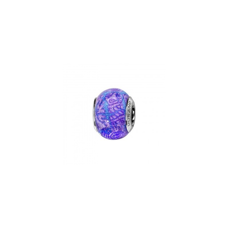 Thabora Charms Coulissant Argent Rhodié Murano Violet motifs Fond Pailleté-C05198 Thabora Charms Coulissant Argent Rhodié Murano Violet motifs Fond Pailleté-C05198