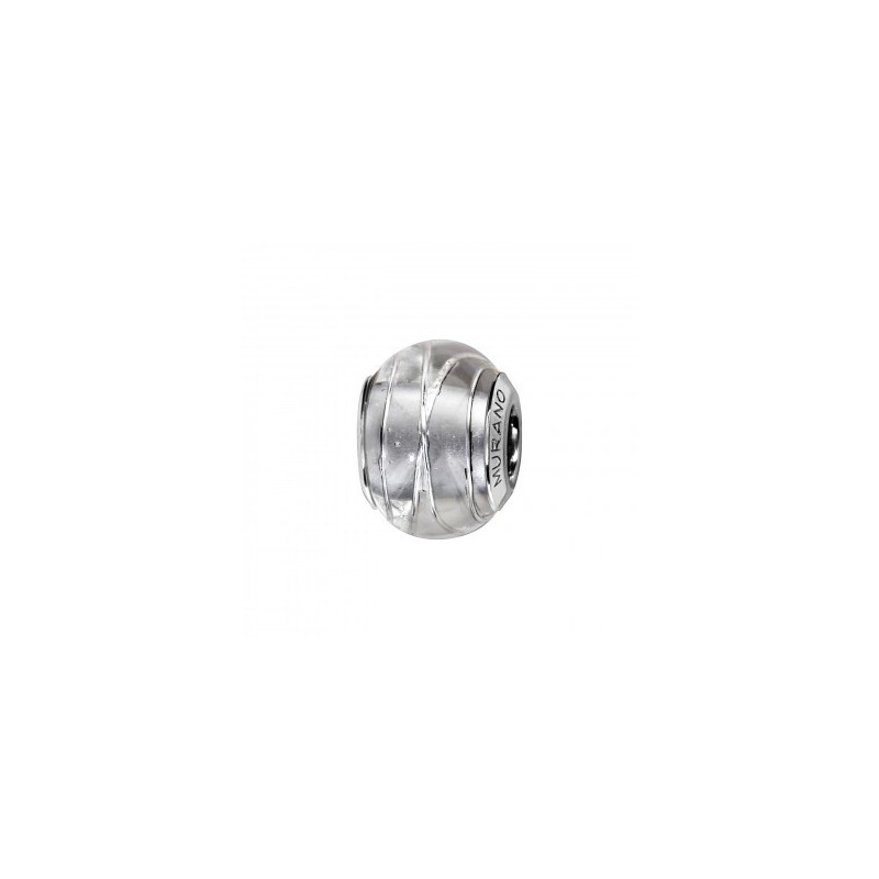 Thabora Charms Coulissant Argent Rhodié Murano Blanc Filet Argent-C05210 Thabora Charms Coulissant Argent Rhodié Murano Blanc Filet Argent-C05210