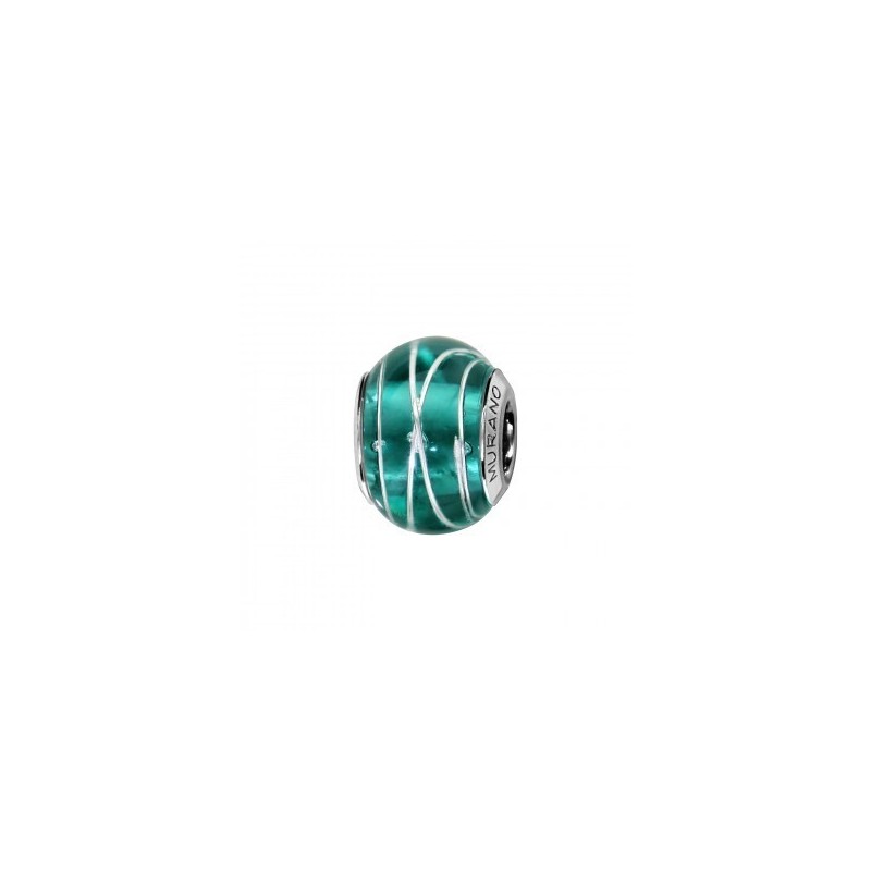 Thabora Charms Coulissant Argent Rhodié Murano Vert Filet Argent-C05215 Thabora Charms Coulissant Argent Rhodié Murano Vert Filet Argent-C05215