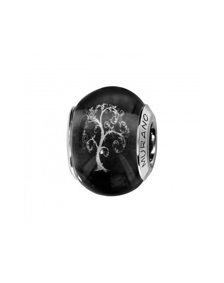 Thabora Charms Coulissant Argent Rhodié Murano Noir Symbole Arbre de Vie -C05227