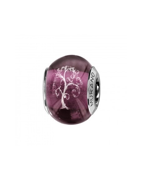Thabora Charms Coulissant Argent Rhodié Murano Violet Symbole Arbre de Vie -C05228