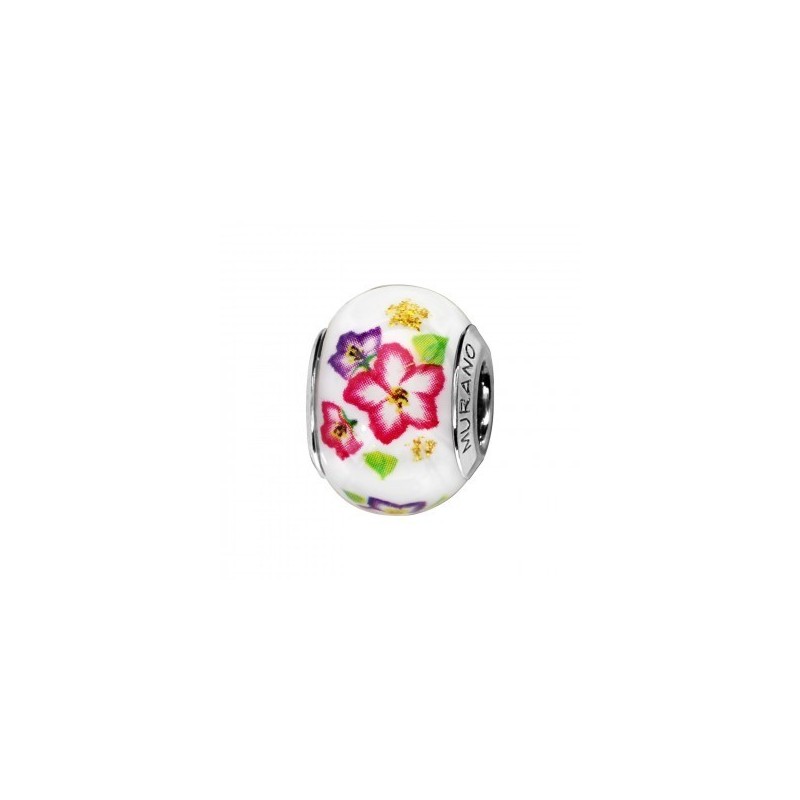 Perle En Verre De Murano Fleur 3D - Argent 925, Couleur Noir/blanc/jaune, Trou 4.5 Mm, Pour Bracelets Européens