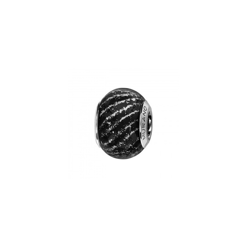 Thabora Charms Coulissant Argent Rhodié Murano Noir Strié -C05242 Thabora Charms Coulissant Argent Rhodié Murano Noir Strié -C05242