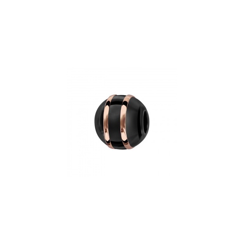 Thabora Charms Boule Céramique Noire 2 Filets Argent et PVD Rose-C05502N Thabora Charms Boule Céramique Noire 2 Filets Argent et PVD Rose-C05502N