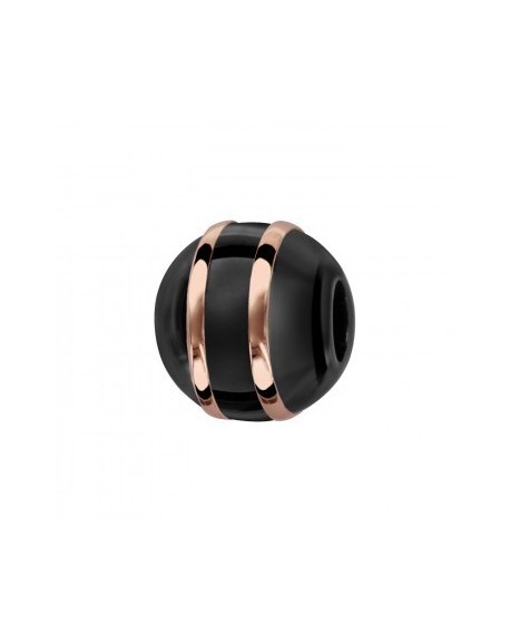 Thabora Charms Boule Céramique Noire 2 Filets Argent et PVD Rose-C05502N