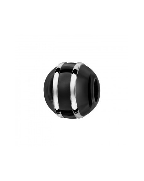 Charms Boule Céramique Noire 2 Filets Argent Rhodié-C05503N