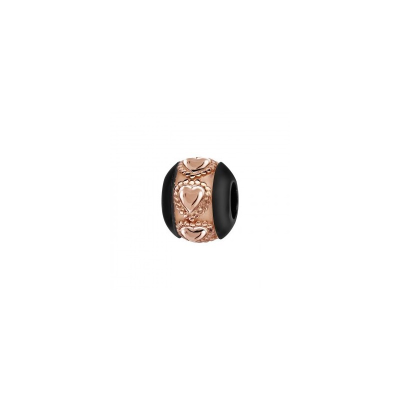 Thabora Charms Boule Céramique Noire Bande Coeurs Argent et PVD Rose-C05506N Thabora Charms Boule Céramique Noire Bande Coeurs Argent et PVD Rose-C05506N
