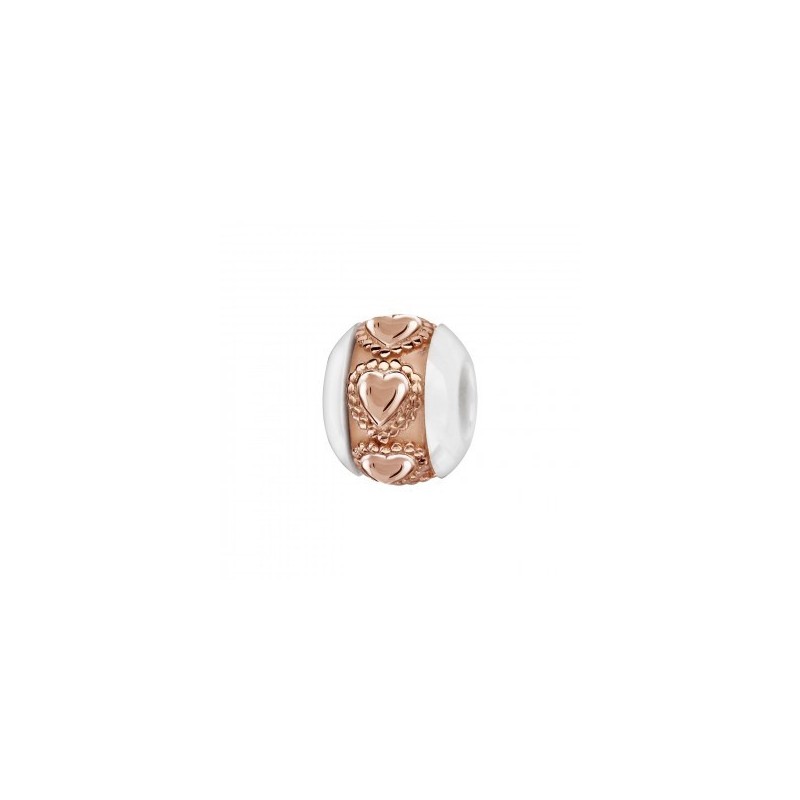 Thabora Charms Boule Céramique Blanche Bande Coeurs Argent et PVD Rose-C05506W Thabora Charms Boule Céramique Blanche Bande Coeurs Argent et PVD Rose-C05506W