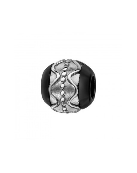 Thabora Charms Boule Céramique Noire motif Vague et Clou Argent Rhodié-C05512N
