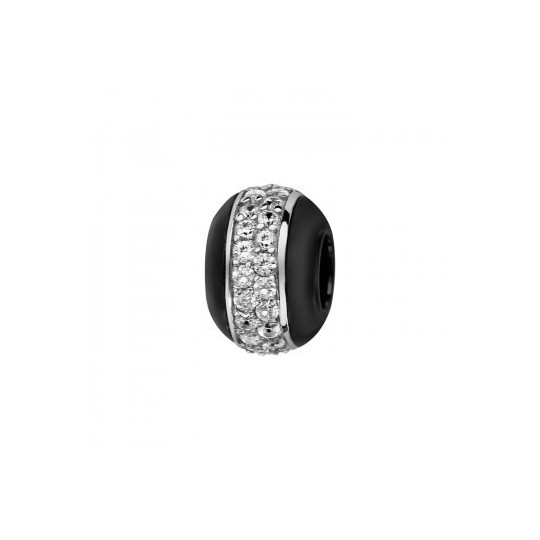 Bracelet Boule Céramique Noire Avec Strass - Marque Guilde Des Orfèvres, Occasion Impeccable