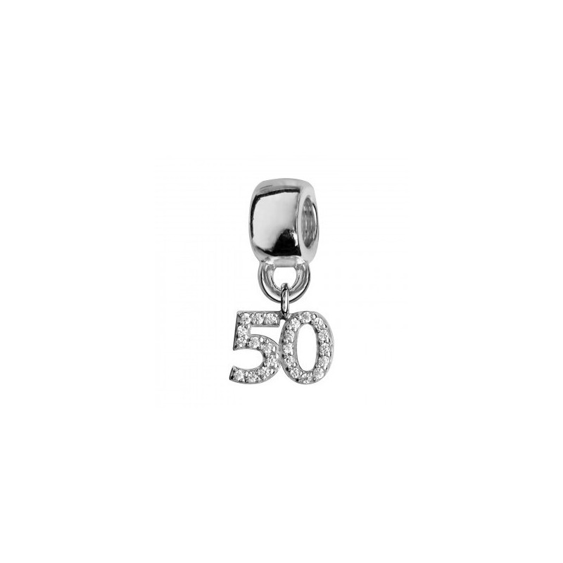 Thabora Charms Coulissant Argent Rhodié Chiffre Suspendu "50" Empierré-C07250 Thabora Charms Coulissant Argent Rhodié Chiffre Suspendu "50" Empierré-C07250