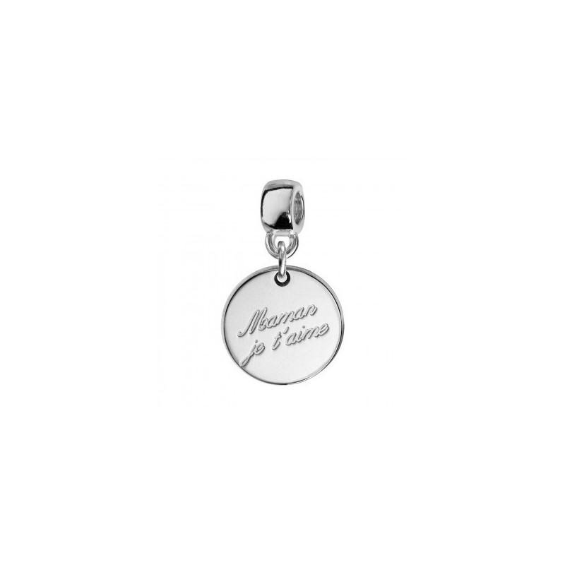 Thabora Charms Coulissant Argent Rhodié Rond "Maman Je t'aime"-C07406 Thabora Charms Coulissant Argent Rhodié Rond "Maman Je t'aime"-C07406