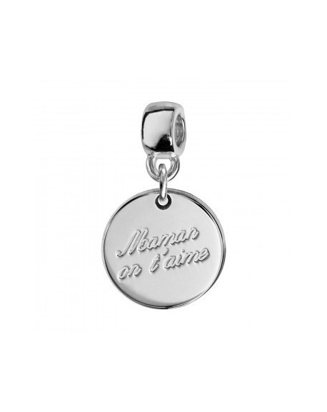 Thabora Charms Coulissant Argent Rhodié Rond "Maman on t'aime"-C07407