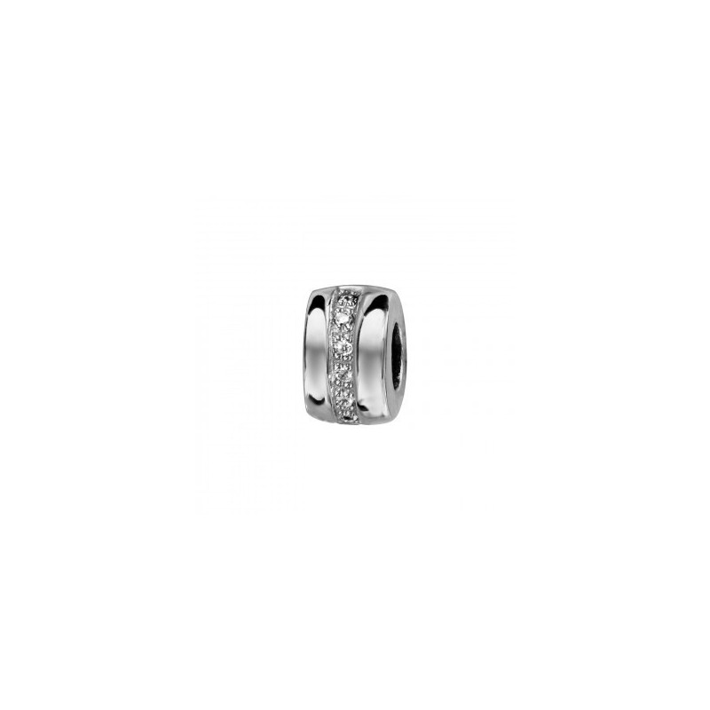 Thabora Stopper Argent Rhodié Rondelle avec Oxydes Blancs Sertis avec Caoutchouc intérieur-C07953 Thabora Stopper Argent Rhodié Rondelle avec Oxydes Blancs Sertis avec Caoutchouc intérieur-C07953