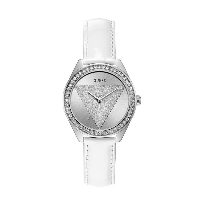 Montre Guess Femme Tri Glitz Acier Cuir Blanc W0884l2