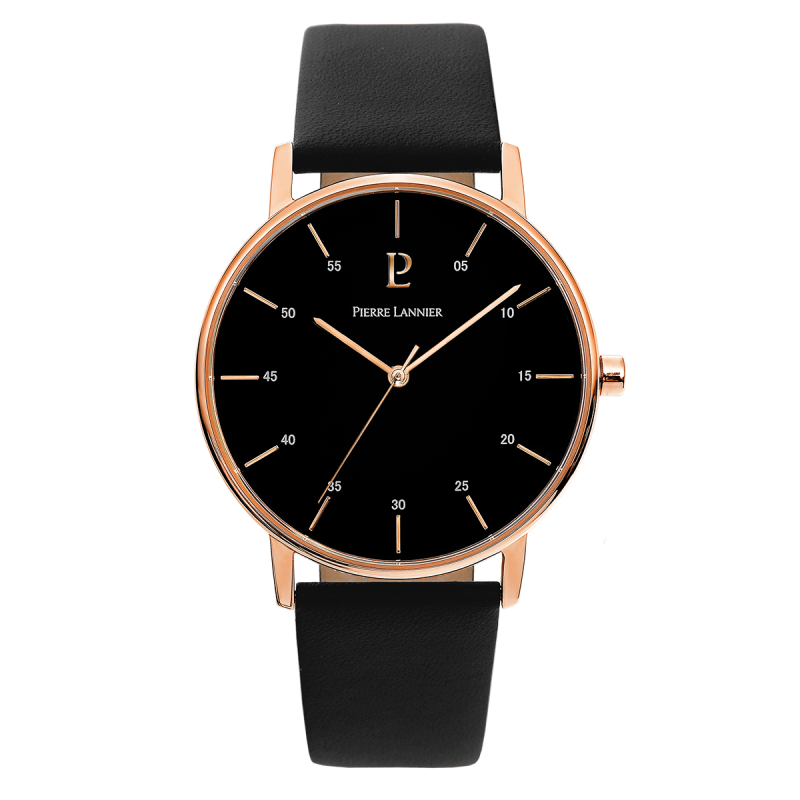Montre Pierre Lannier Homme Acier Rosé Cuir Noir 203F033 Montre Pierre Lannier Homme Acier Rosé Cuir Noir 203F033