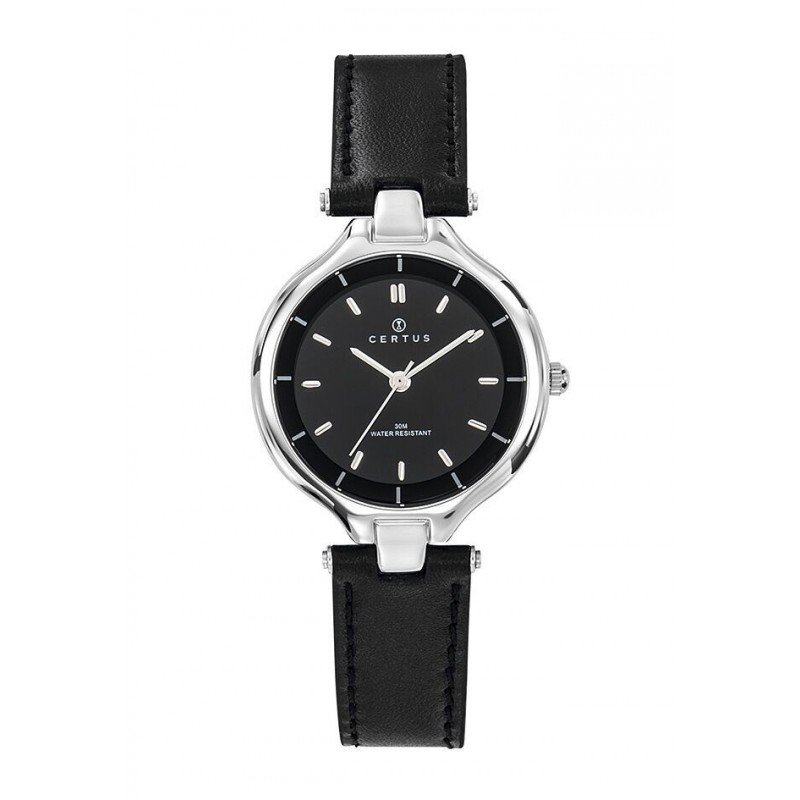 Montre Certus Femme Acier Cuir Noir 644541 Montre Certus Femme Acier Cuir Noir 644541
