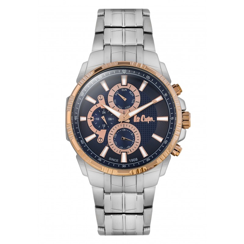 Lee Cooper Montre Homme Multifonction Cadran Bleu Bracelet Argenté LC06511.590 Lee Cooper Montre Homme Multifonction Cadran Bleu Bracelet Argenté LC06511.590