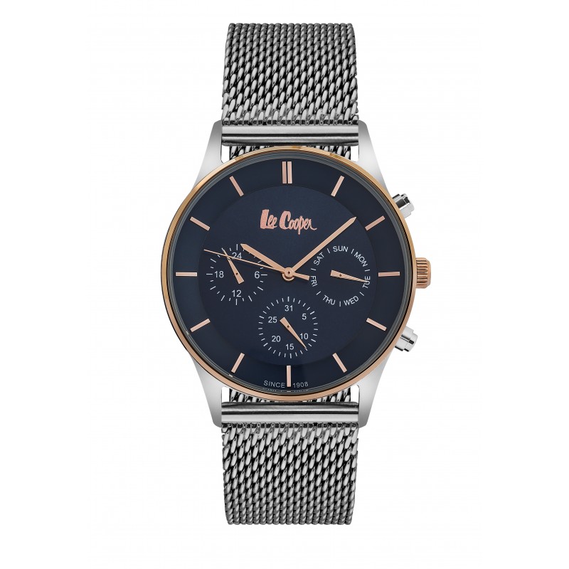 Lee Cooper Montre Homme Multifonction Cadran Bleu Bracelet Maille Milanaise LC06544.590 Lee Cooper Montre Homme Multifonction Cadran Bleu Bracelet Maille Milanaise LC06544.590