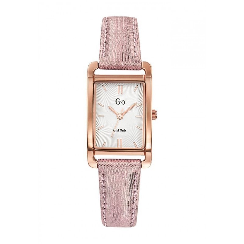Montre Go Femme Rectangulaire Acier Doré Cuir Rose 699119 Montre Go Femme Rectangulaire Acier Doré Cuir Rose 699119