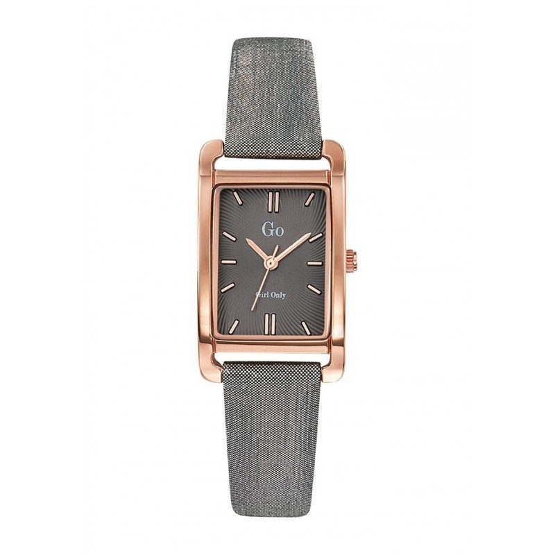 Montre Go Femme Rectangulaire Acier Doré Cuir Gris 699120 Montre Go Femme Rectangulaire Acier Doré Cuir Gris 699120