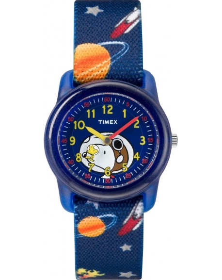 Montre Timex Junior Snoopy Résine Bleu Bracelet Tissu Bleu Extensible TW2R41800JE