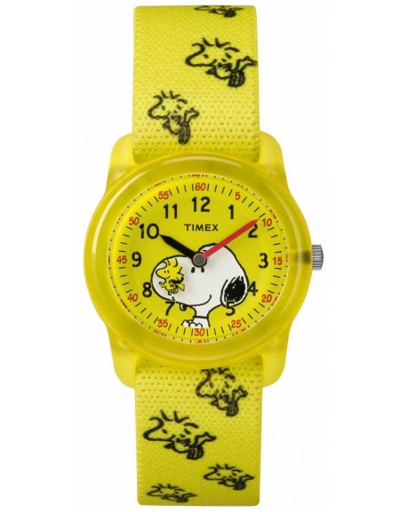 Montre Timex Junior Snoopy Résine Jaune Bracelet Tissu Jaune Extensible TW2R41500JE