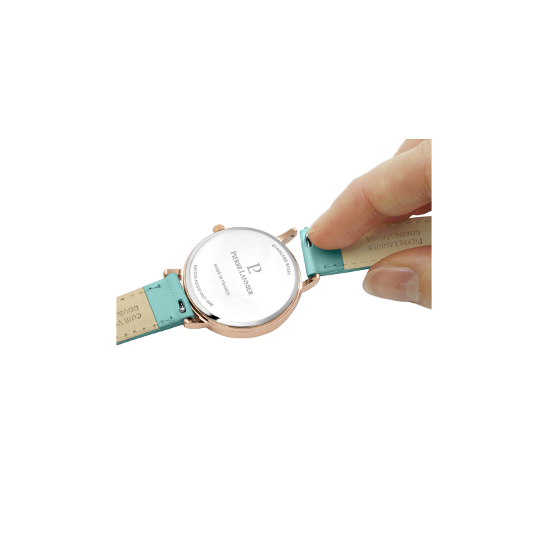 Montre Femme Pierre Lannier Symphony Acier Rosé Cuir Turquoise 092L906