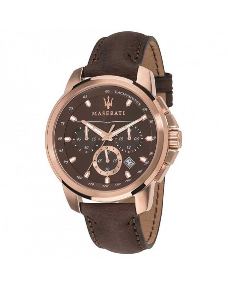 Montre Homme Maserati Successo Multifonction Acier Rosé Cuir Marron R8871621004