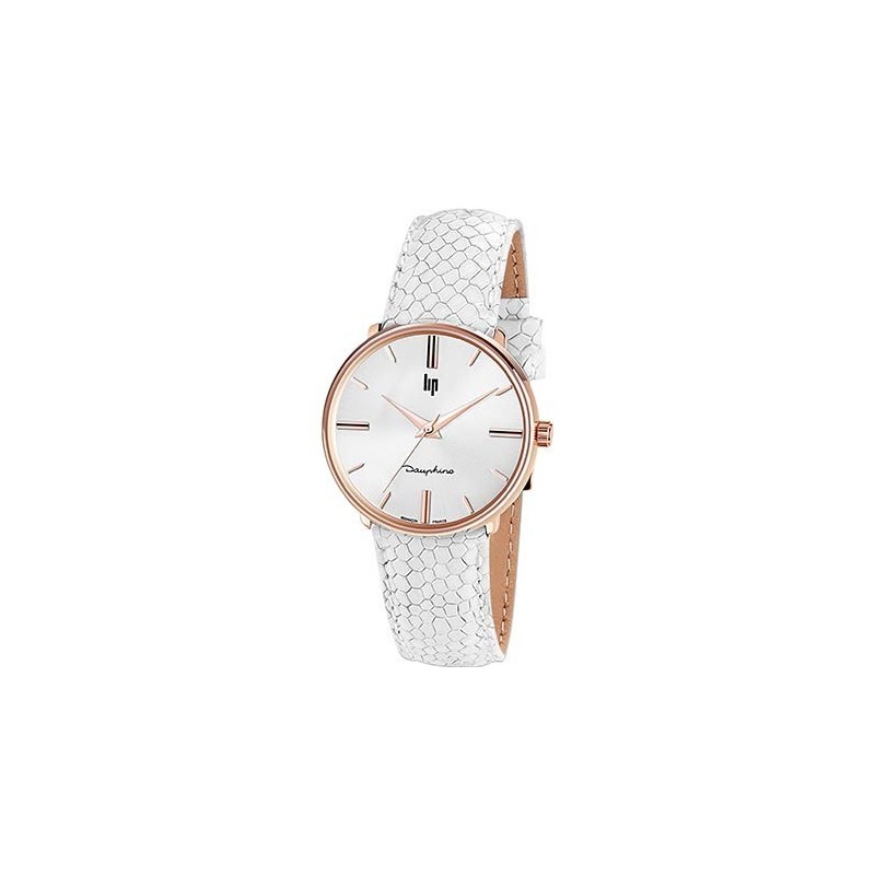 Montre Lip Dauphine T34 Acier rosé Cuir Blanc 671292 Montre Lip Dauphine T34 Acier rosé Cuir Blanc 671292