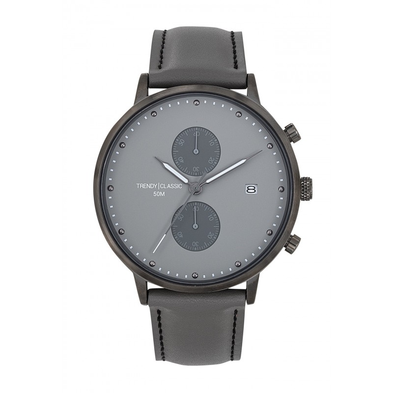 Trendy Classic Duel Montre Homme Quartz Cuir Gris Cadran Gris-CC1046-03 Trendy Classic Duel Montre Homme Quartz Cuir Gris Cadran Gris-CC1046-03