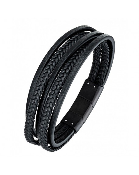 All blacks Bracelet Homme Acier et Cuir 682121
