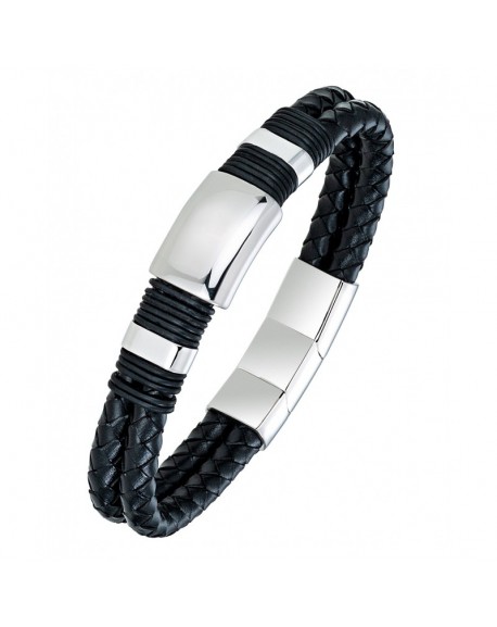 All blacks Bracelet Homme Acier et Cuir 682130