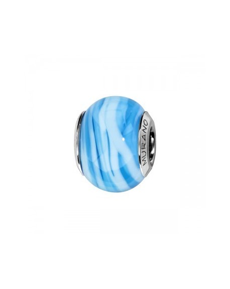 Charms Perle de Murano bleu ciel avec rainures C05016