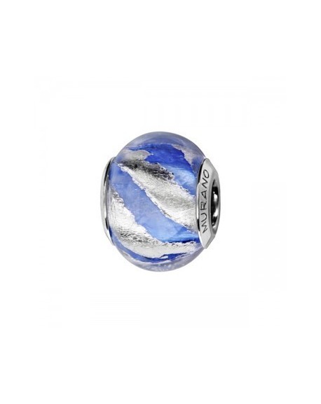 Charms Perle de Murano bleu ciel avec éclat en biais blanc C05020