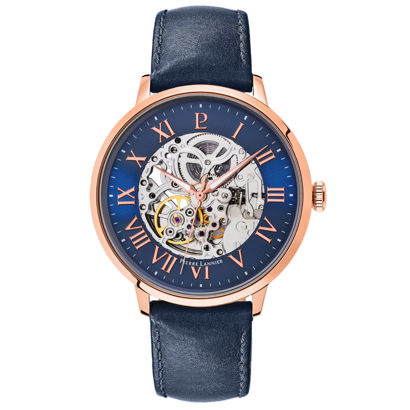 Pierre Lannier Automatic Homme Acier Doré Rose Cuir Bleu 323B466 Pierre Lannier Automatic Homme Acier Doré Rose Cuir Bleu 323B466
