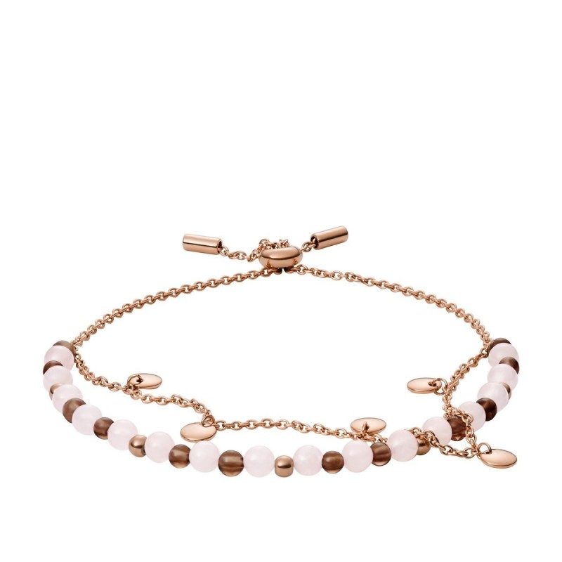 Fossil Femme Bracelet Acier Doré Rose Quartz Rose Et Fumé JF03148791 Fossil Femme Bracelet Acier Doré Rose Quartz Rose Et Fumé JF03148791