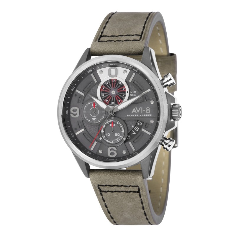 AVI-8 Montre Homme Analogique Quartz Bracelet Cuir véritable Gris - AV-4051-03 AVI-8 Montre Homme Analogique Quartz Bracelet Cuir véritable Gris - AV-4051-03