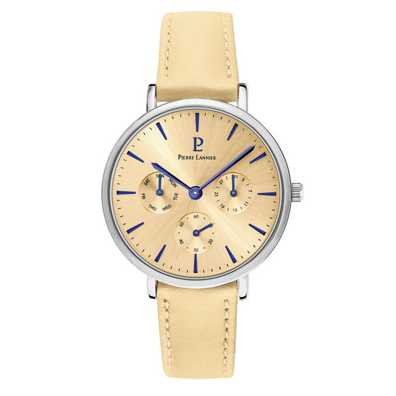 Pierre Lannier Symphony Femme Acier Argenté Cuir Beige 001G655 Pierre Lannier Symphony Femme Acier Argenté Cuir Beige 001G655